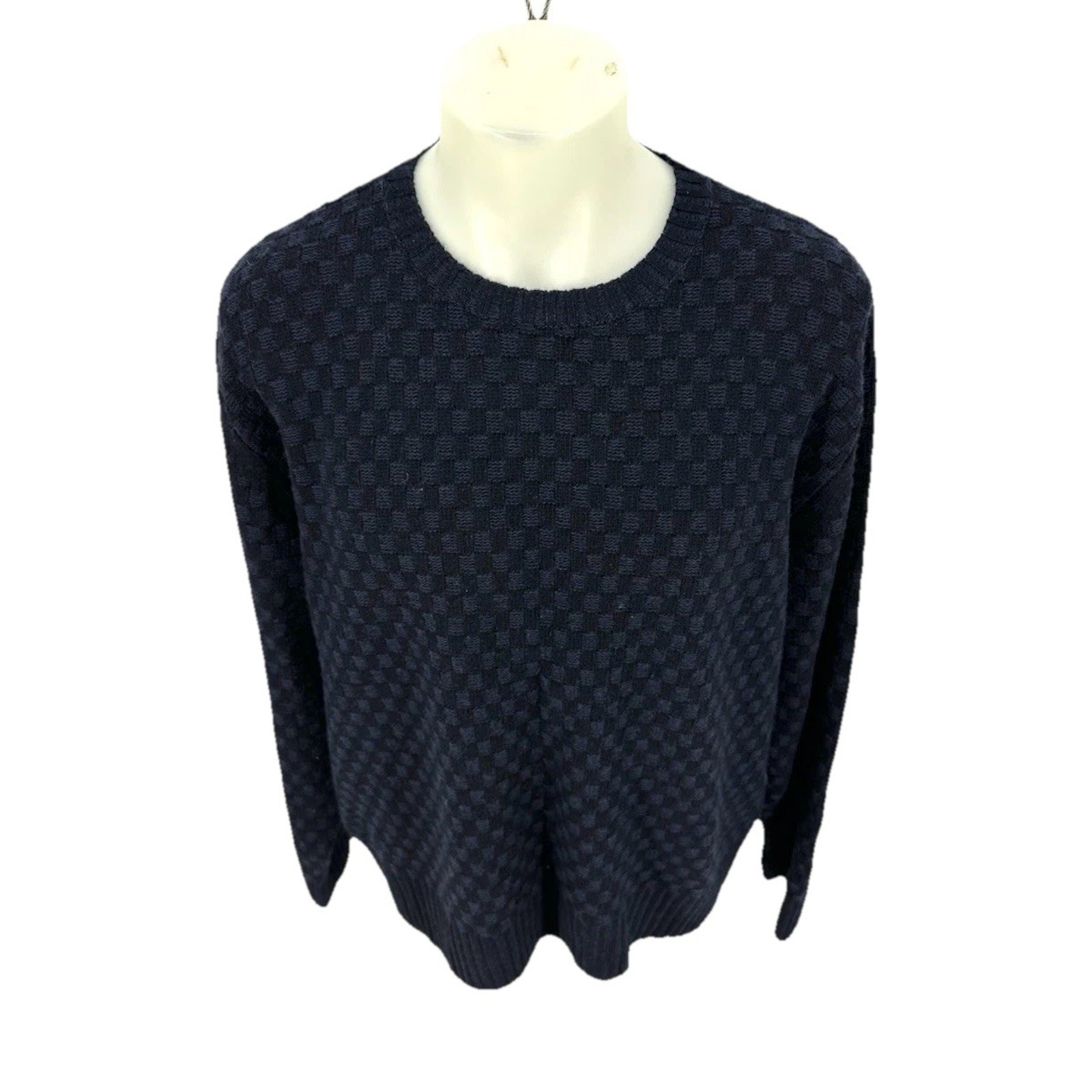 Faconnable Large Men Pullover Sweater Lambswool Made In Italy Blue Ml14